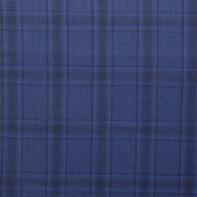 Close photograph of blue check suiting cloth, LF-047
